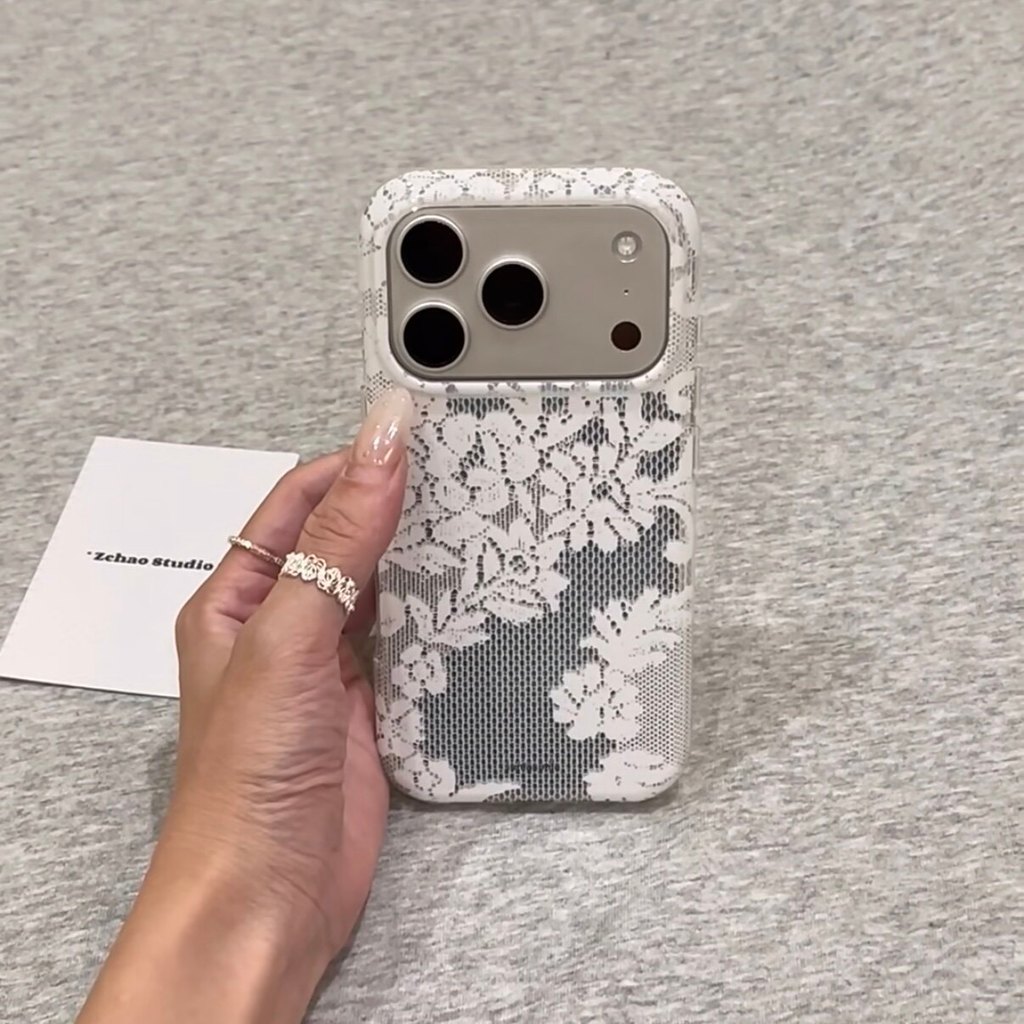 Ốp Điện Thoại Ren Trắng Gương Hoa Phong Cách Pháp Bóng Thanh Lịch Chống Sốc Bảo Vệ Cho iPhone 18 Pro