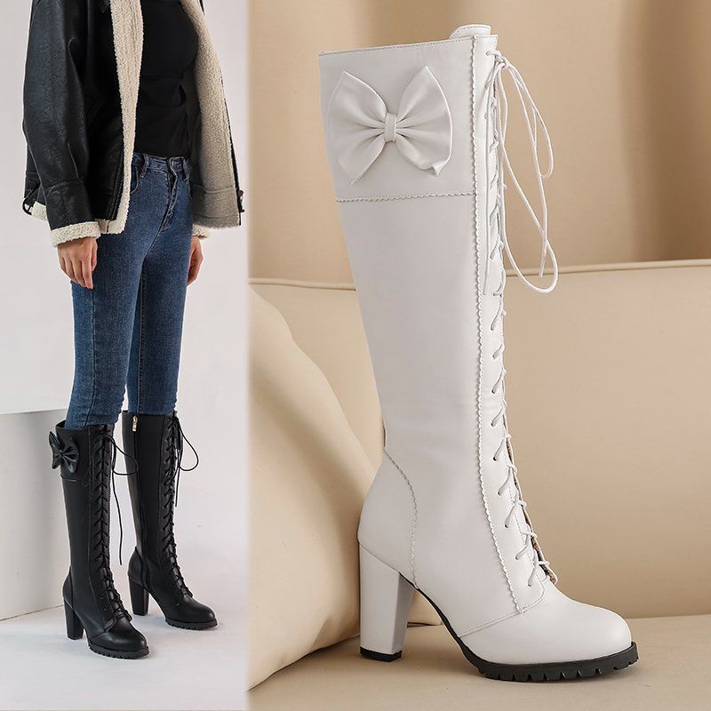 34-48 Kích Thước lolita Cao Gót Giày Bốt Nữ 44 Ngọt Nơ lolita lolita Boots 456 Giày Cao Cấp
