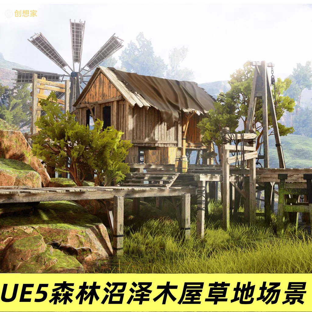 Vision 4UE5-Style Forest Swamp Cabin Moss Woods Grass Scene A46