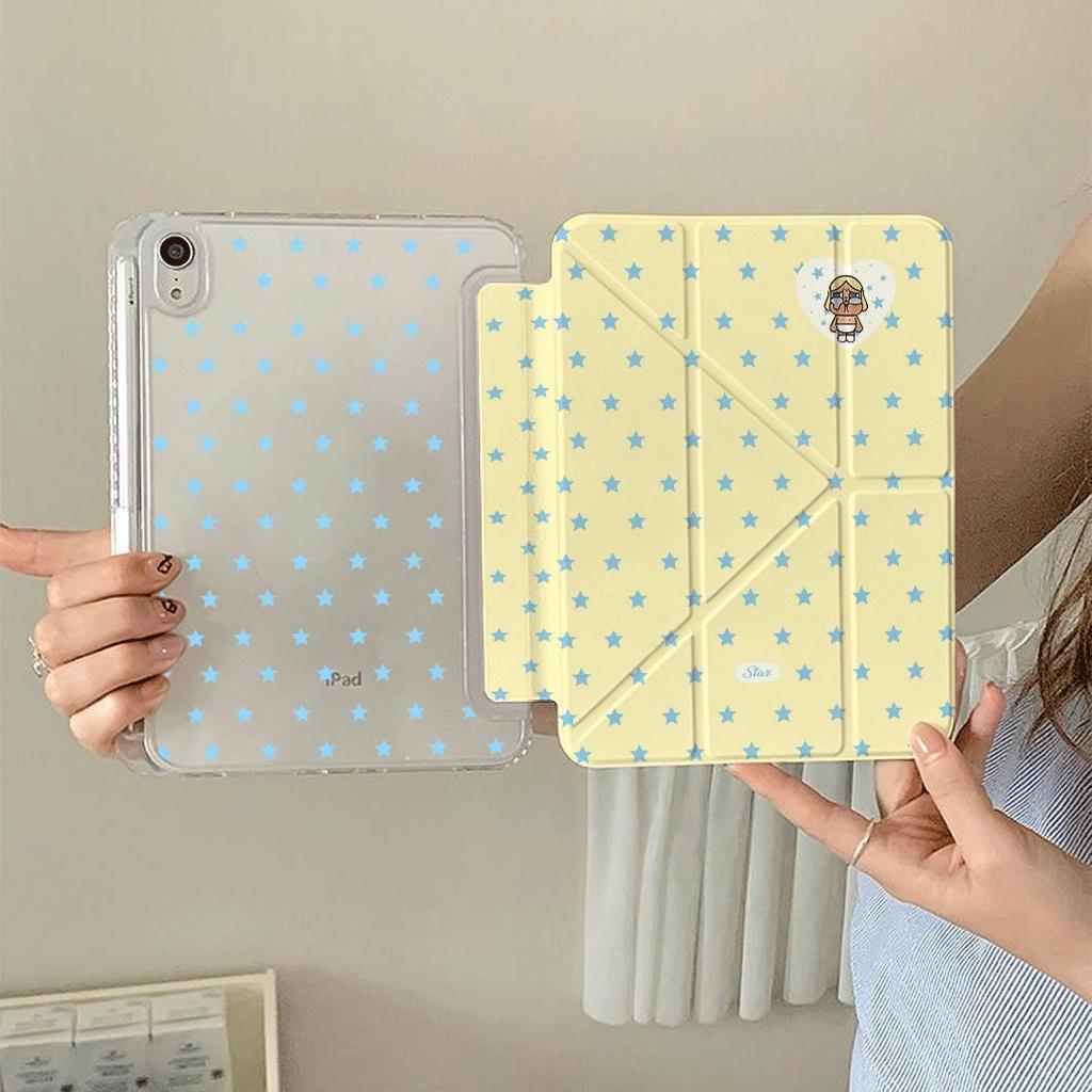 Ốp lưng iPad Y‑fold họa tiết búp bê mặt khóc sao, vỏ acrylic iPad Pro 11, Air 7/6