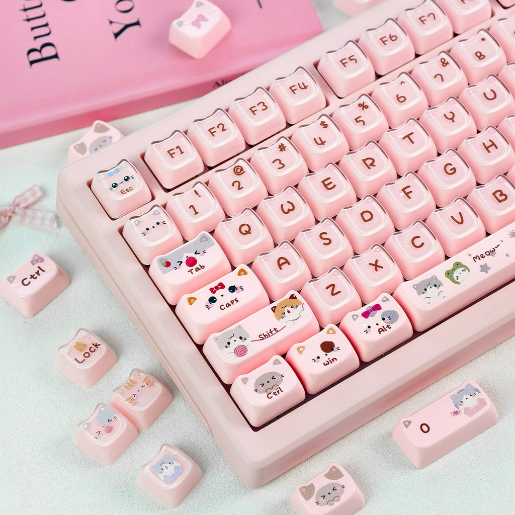 Maorbeng Crystal Cat Keycap MAO Profile 119 Phím PBT PC Double Shot Aula F75 RK R75 Thạch Hồng Dễ Th