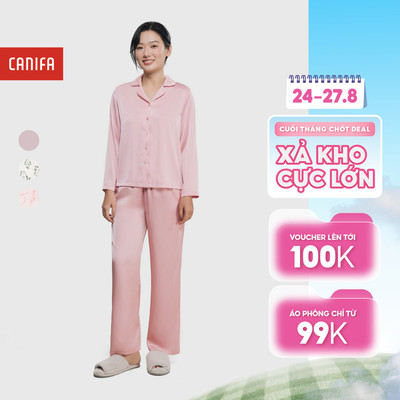 Bộ pyjama nữ dài tay chất lụa mềm mịn in họa tiết CANIFA  6LS25W013