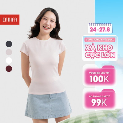 Áo thun nữ tay ngắn cổ tròn dáng ôm vừa, chất liệu mềm mịn mặc đi làm, đi học, đi chơi CANIFA 6TS26S007
