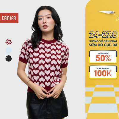 Áo len nữ CANIFA cổ tròn cộc tay dáng ngắn chất liệu mềm mịn 6TE25W015
