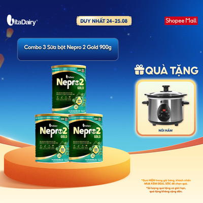 [COMBO 3 LON] Sữa bột Nepro 2 Gold - Phù hợp cho người bệnh suy thận có lọc máu ngoài - Lon 900g