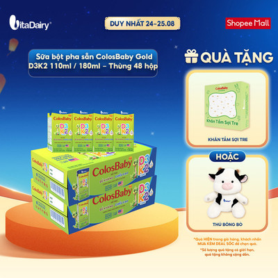 [Combo 2 thùng 48 HỘP] Sữa uống dinh dưỡng ColosBaby Gold D3K2 110ml/180ml – Bổ sung canxi, hỗ trợ xương chắc khỏe