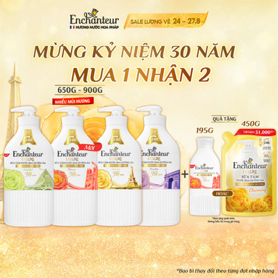 [KỶ NIỆM 30 NĂM - TẶNG 195G/450G] Sữa tắm hương nước hoa Pháp Enchanteur Deluxe 650g / 900g (Tặng mùi ngẫu nhiên)