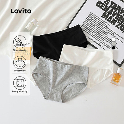 Set 3 quần lót nữ Lovito co giãn 4 chiều cotton mây dễ chịu phong cách thường ngày LNE121047