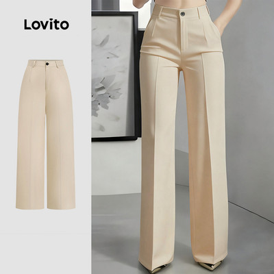 Quần Lovito tối giản tôn dáng mùa xuân/hè màu kaki nhạt phong cách thường ngày cho nữ L178ED221