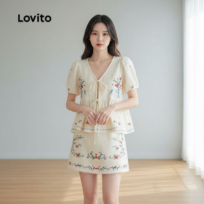 Lovito Kỳ nghỉ Set váy đôi thời trang dành cho nữ xuân hè L157ED388