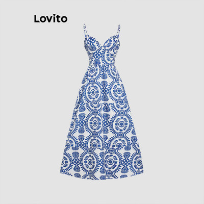Lovito Kỳ nghỉ Váy in Họa Tiết Bộ Lạc Buộc Lưng Mùa Hè/xuân Cho Nữ L113MD302