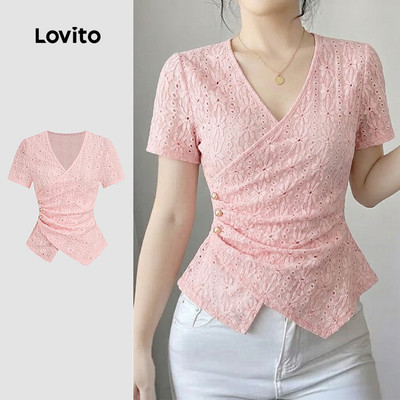 Áo thun nữ Lovito hồng xuân hè xếp ly nút phong cách thường ngày LK6AD1020