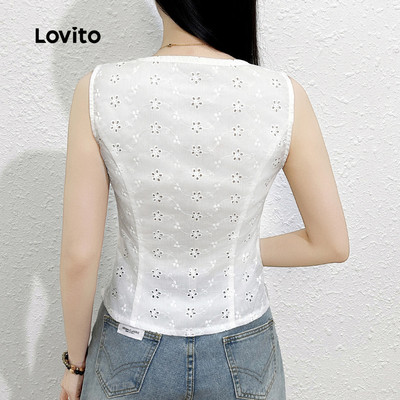 (thanh lịch) Lovito Áo ba lỗ thêu rỗng thông thường dành cho nữ L132ED550