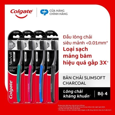Bộ 4 Bàn chải Colgate SlimSoft Charcoal than hoạt tính kháng khuẩn siêu mềm mảnh