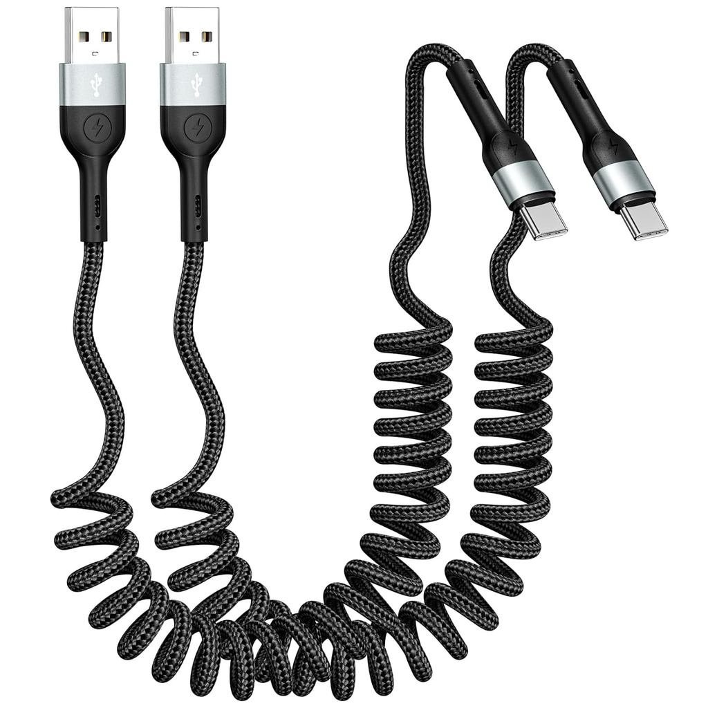 Coiled USB C Charger Cable for CarPlay [3ft 2Pack],USB A to USB C Cable,Durable Braided Type C Fast 