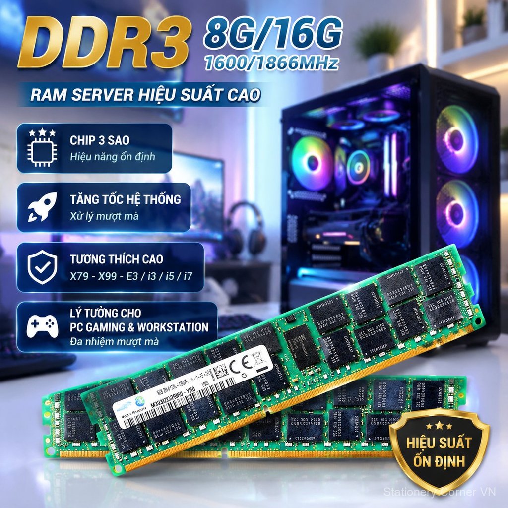 RAM server DDR3 8G 16G 1600 1866MHz hạt cho main X79 X99 gaming, chạy ổn định bền