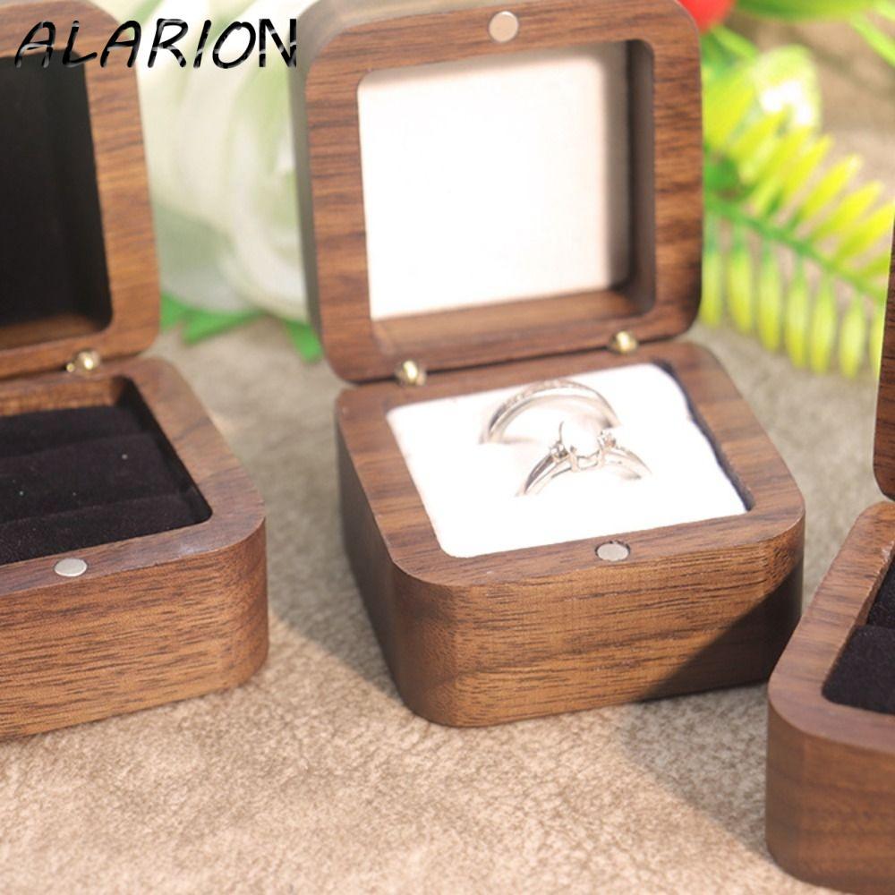 ALARION Hộp đựng nhẫn ALARION, Hộp đựng nhẫn gỗ Spade 1 / 2 khe sang trọng, Hộp đựng nhẫn hình vuông