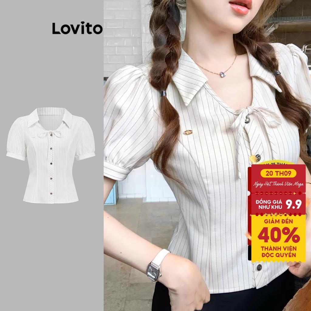 Áo kiểu nữ Lovito Phong cách thường ngày kim loại nút trước hoạ tiết sọc xinh xắn L110AD044