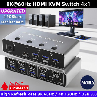 8K HDMI KVM Switch 4x1 Ultra HD 4K @ 120Hz USB 3.0 KVM Switcher với 3 cổng USB và 1 cổng USB-C cho 4 PC Chia sẻ màn hình Chuột bàn phím