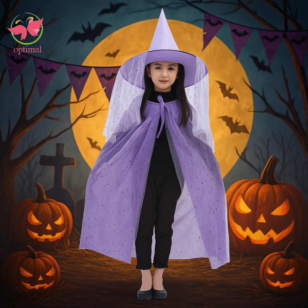 Trang Phục Halloween Cho Trẻ Em - Áo Choàng Lưới Có Mũ & Bộ Mũ Ngôi Sao Double Layer, Quà Tặng Sáng 