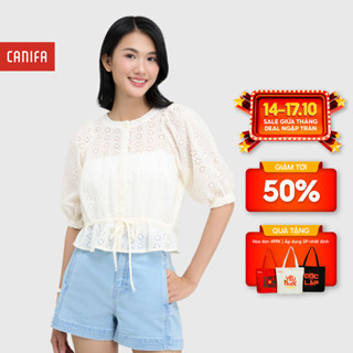 Áo kiểu nữ CANIFA tay lửng phối ren bo eo chất liệu mềm mại 6TO25S006