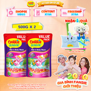 Combo 2 Túi Sữa Tắm Gội Carrie Junior Cho Bé Hương trái cây thiên nhiên Cheeky Cherry (500g x 2)
