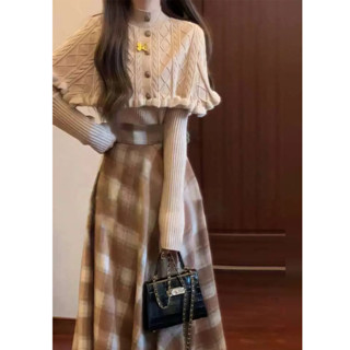  Đầm áo len kiểu Pháp Thousand Gold Cape cho phụ nữ bộ đồ mùa thu và đông mới cao cấp nhỏ nhắn 