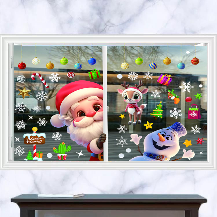 Decal Noel Hít Tĩnh Điện 2026 – Ông Già Noel & Tuần Lộc – Trang Trí Kính Cửa Hàng, Quán Cafe, Nhà Ở