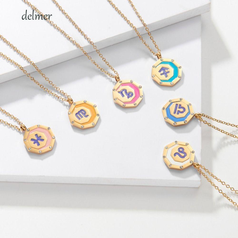 DELMER 12 Cung Hoàng Đạo Ký Mặt Dây Chuyền Vòng Cổ, Dây Thép Titan Phong Cách Đường Phố Chòm Sao Áo 