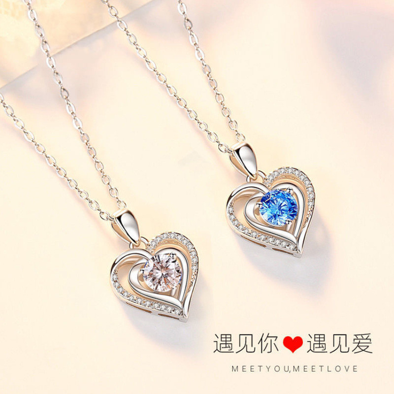 Hot Sale#Ocean Heart Necklace for Women Korean Version Simple Elegant Heart Pendant Couple Valentine