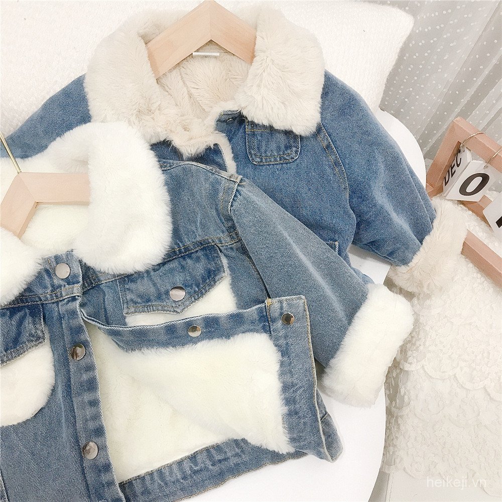 Thickened Stylish Jacket25Winter New Style Girls' Denim Jacket Baby Top