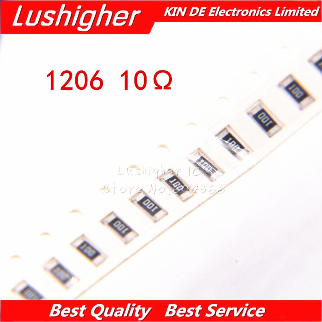 100 CÁI 1206 Điện trở SMD 5% 10 Ohm 100 10.0ohm 10R0