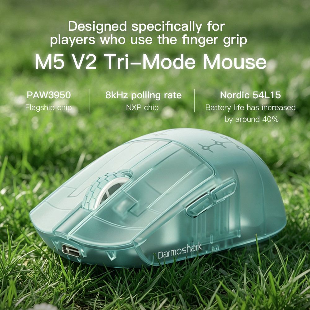 Chuột chơi Game không dây Darmoshark M5V2 PAW3950 Dual 8kHz Finger Grip Mouse 30000DPI Esports Game 