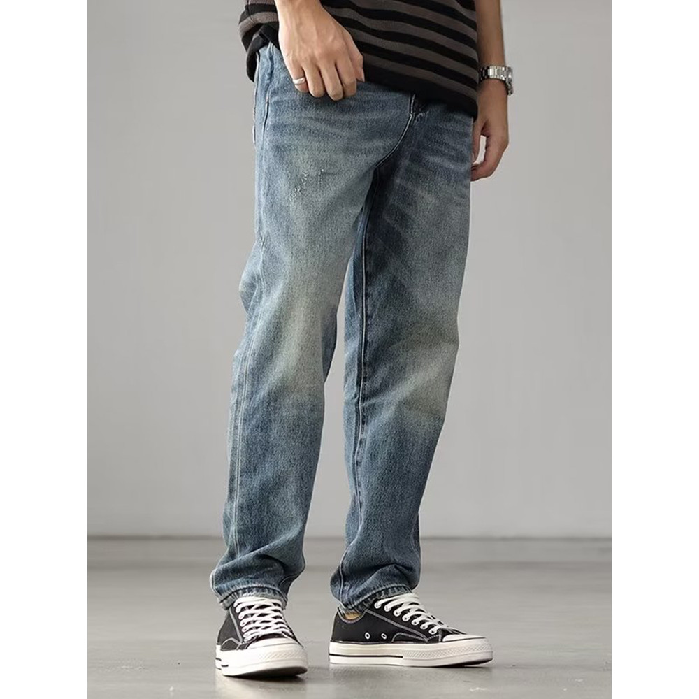 Mỹ Retro Quần Denim Nam Ami Kaki Rửa Đau Khổ Slim fit Nhỏ Thẳng Màu Sắc Thường Ngày Quần Jean Nam
