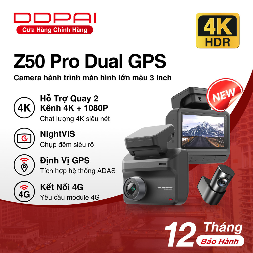 [MỚI] DDPAI Z50 Pro 4K UHD Dual Wi-Fi6 5GHZ ADAS Super NightVisin Dash Cam với kết nối 4G GPS