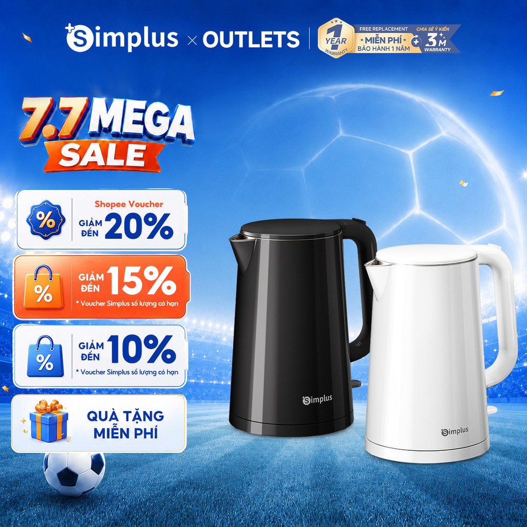 Simplus Ấm Đun Nước Dung Tích 1.7L Công Suất 1500W 2 Lớp Chống Bỏng DRSH007 - Bảo Hành 12 Tháng