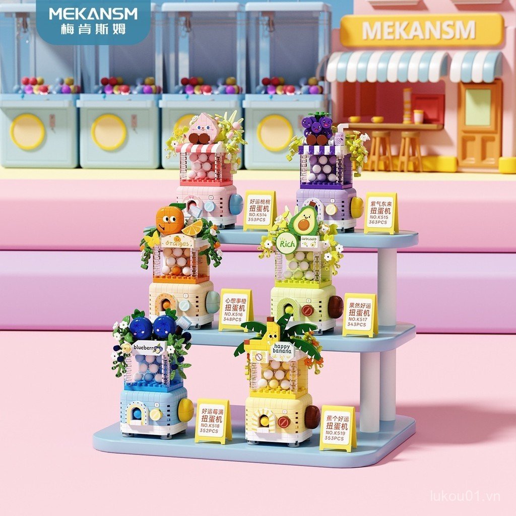 ⭐Tương thích Happy Good Luck Peach Fruit Edge Capsule Toy Machine Street View High Building Blocks C