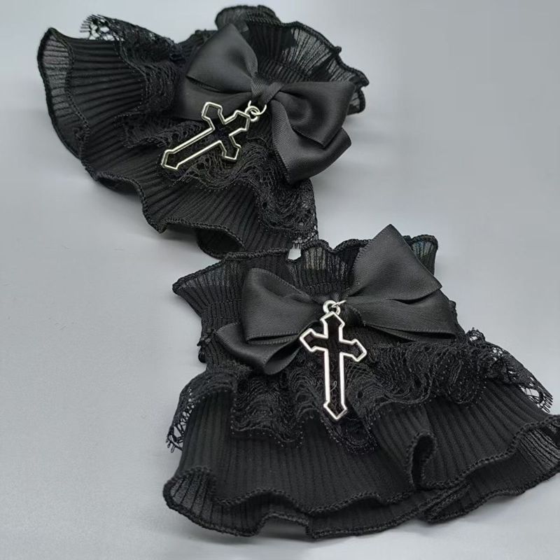 Halloween Dark Gothic Gothic Gothic Gothic Gothic Hoa Hồng Ren Chữ Thập Tay Áo Handmade Gothic