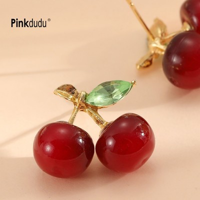 Pinkdudu Đỏ Anh Đào Kim Cương Giả Bông Tai Mùa Hè Ánh Sáng Sang Trọng Dangles Nhỏ Lô Cao Cấp Trang Sức Thời Trang Cho Nữ PD2557