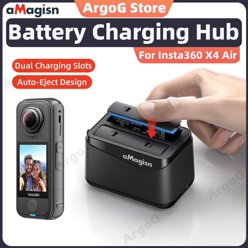 aMagisn Dock Sạc Pin 2 Khe cho Insta360 X4 Air Hộp Sạc Kiêm Hộp Đựng Di Động Phụ Kiện Insta360 X4 Ai