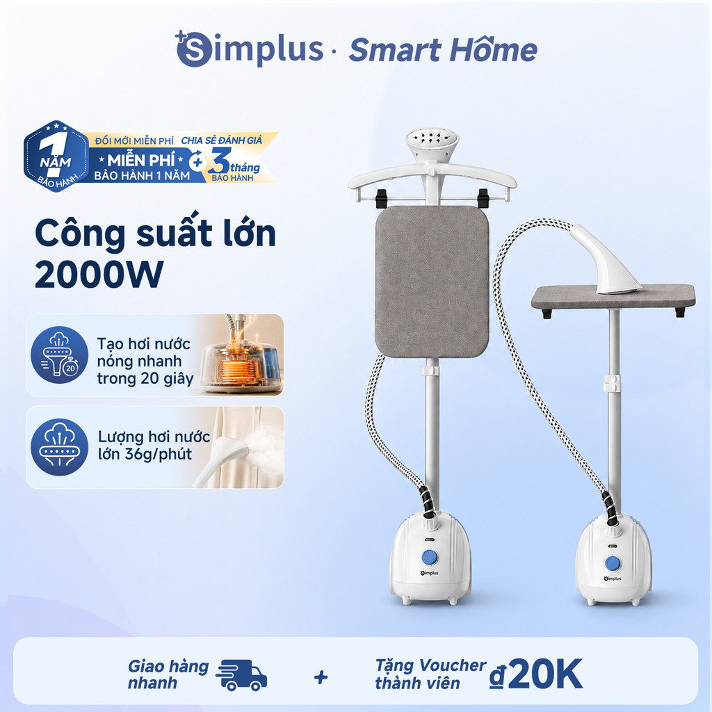 Simplus Bàn ủi hơi nước đứng Là nằm/ Là đứng 2 trong 1 2000W cho hơi nước lớn Dung tích lớn 1,8L GTJ