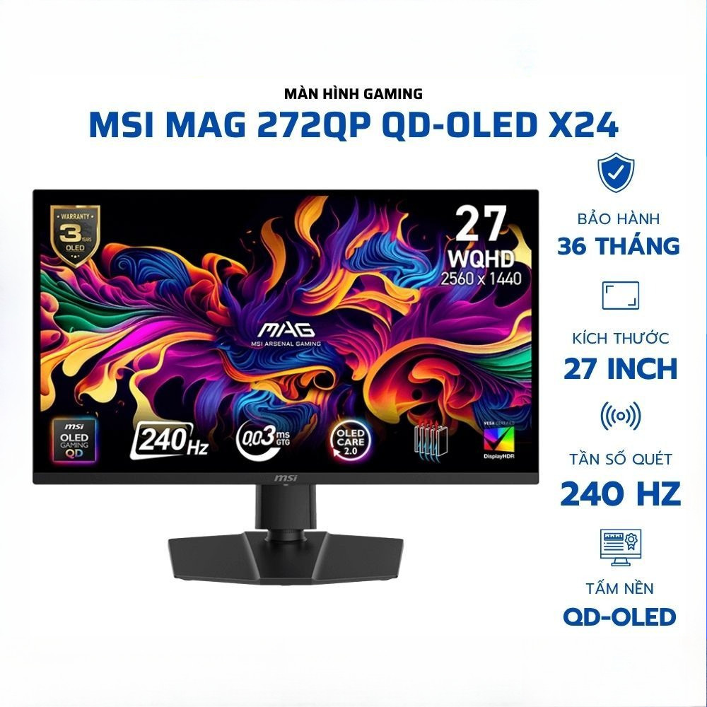 Màn Hình Gaming MSI MAG 272QP QD-Oled X24 (27Inch/QHD/0.03ms/240Hz/OLED) - BH 36 Tháng HACOM PC