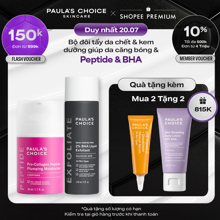 Bộ đôi làm sạch và tái tạo da Paula's Choice Pro-collagen Peptide và 2% BHA liquid 1510-2010