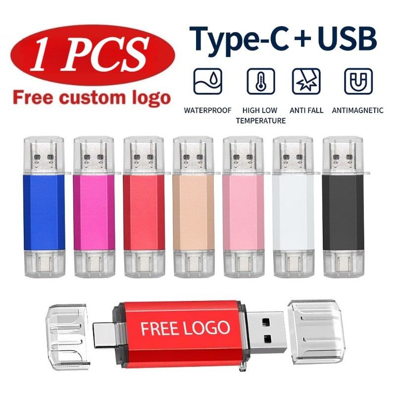 Ổ đĩa Flash Type C 2 trong 1 Usb 2.0 4GB 8GB Otg Pen Drive Memory Stick 16GB 32GB Quà tặng kinh doan