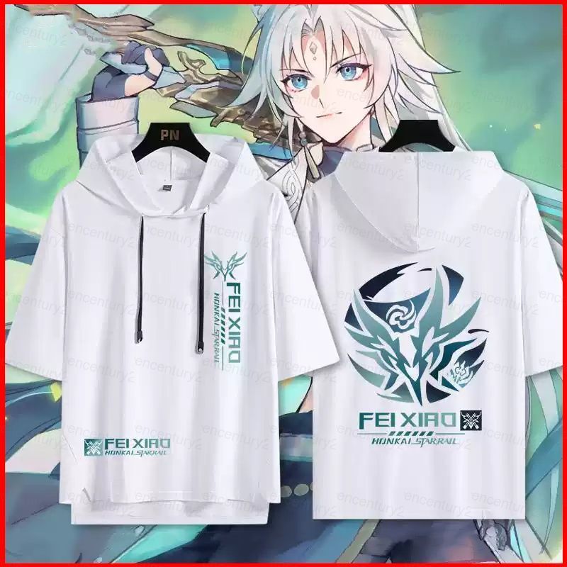 Honkai Star Rail Feixiao cosplay có mũ trùm đầu tay ngắn Áo thun mùa hè dáng rộng áo hoodie thông th