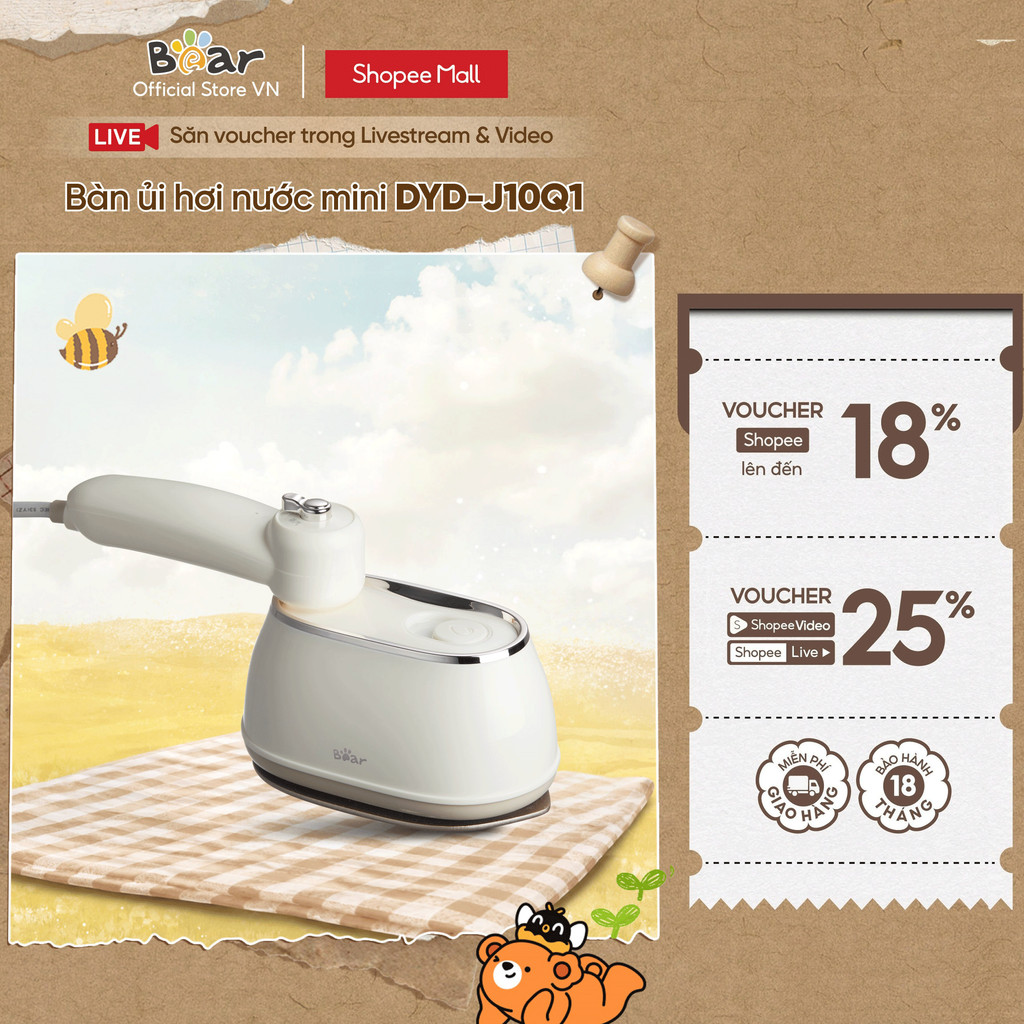 Bàn Ủi Hơi Nước Mini Bear DYD-J10Q1 - Hàng Chính Hãng
