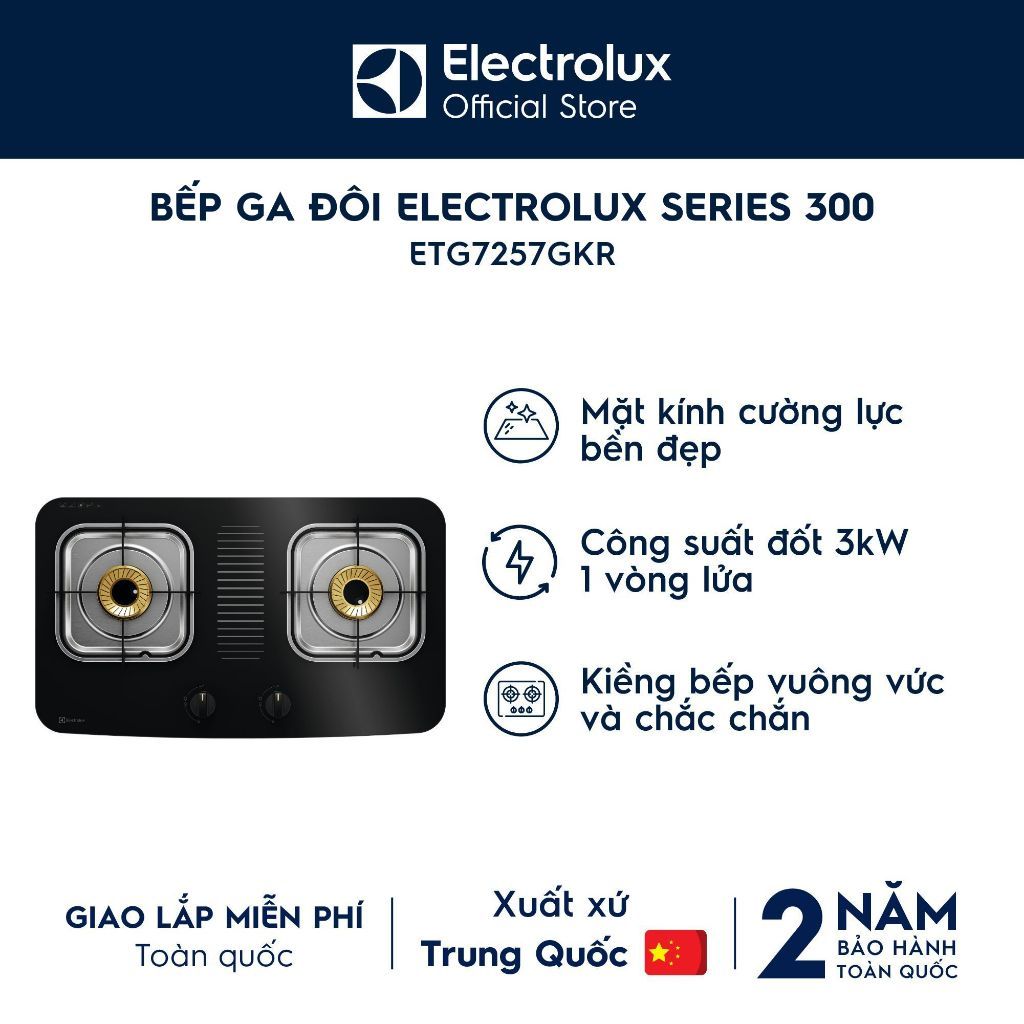 Bếp ga đôi Electrolux ETG7257GKR Loại bếp-Bếp lắp dương Đánh lửa-Đánh lửa Magneto độ bền cao - Hưng 