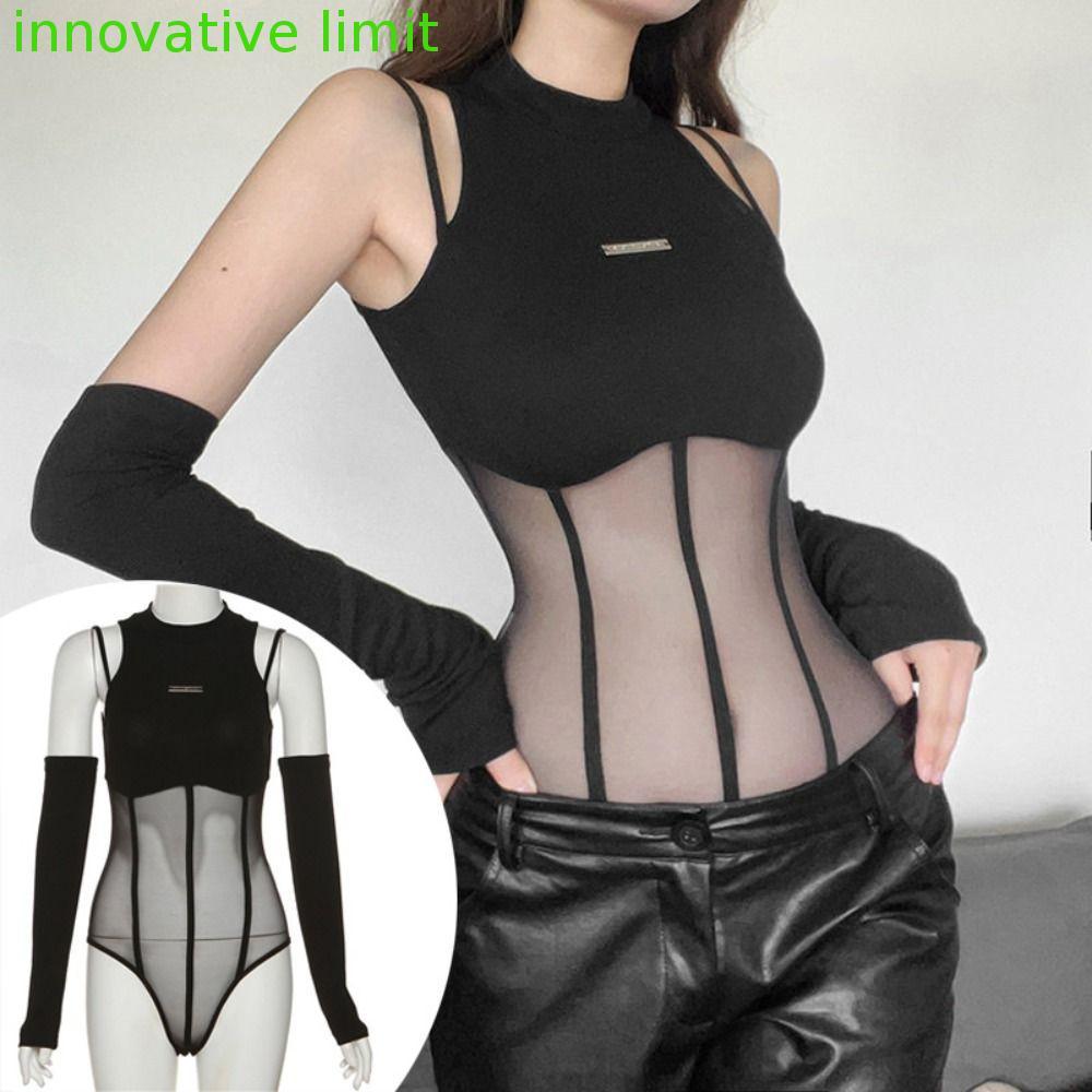 Bộ đồ liền thân mờ DYRUIZA, Crop Top Spicy Girl Style Ren Slim Body, Dạo Phố Quấn Cổ Tròn Chắc Chắn 