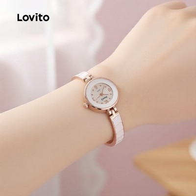 Lovito thanh lịch LFA86204 đồng hồ quartz dây gốm nữ phong cách tối giản hàng ngày