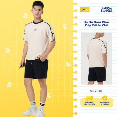 Bộ đồ nam YODY set áo quần phối dây dệt in chữ, vải cotton thoáng mát, bền đẹp MCST25S053